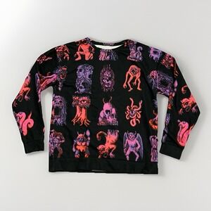 Kikillo  Monster Parade Sweatshirt All Over Print Size Medium Black Multicolor